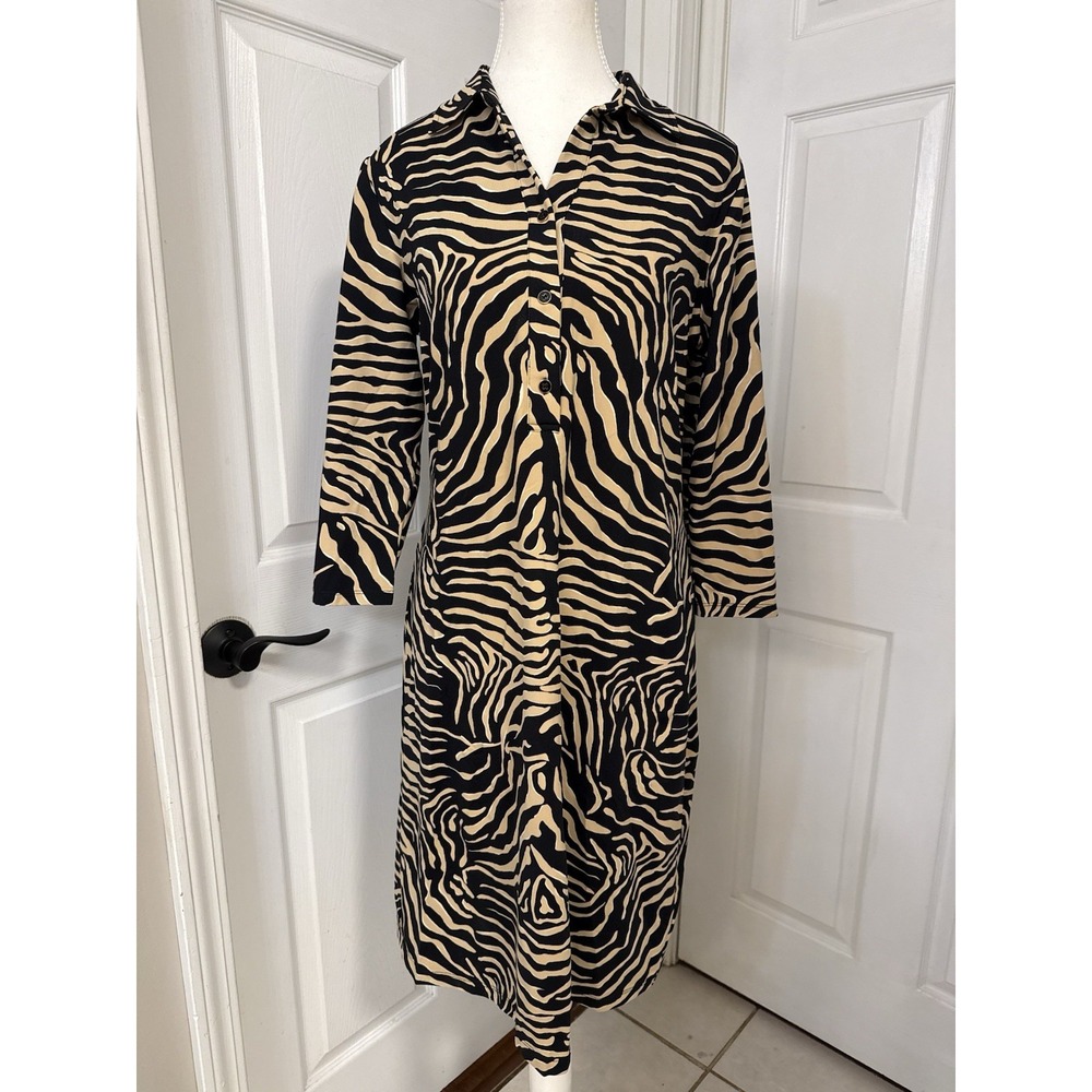 J McLaughlin Women Dress M Collard V-Neck Animal Print Edgy Baddie Career